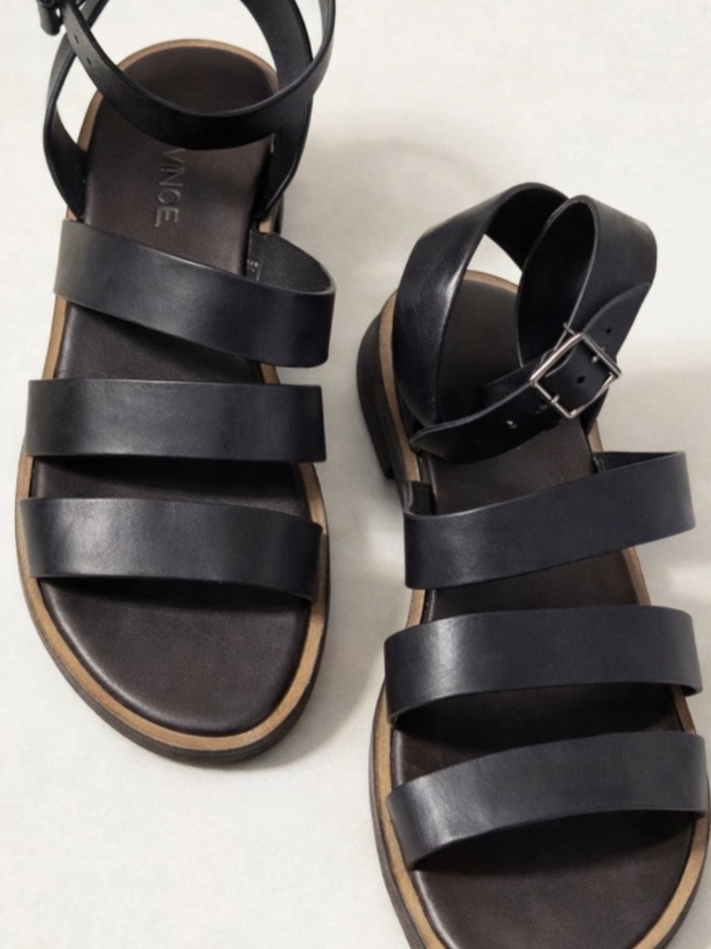 Vince Black Multi-Strap Leather Ankle Sandal